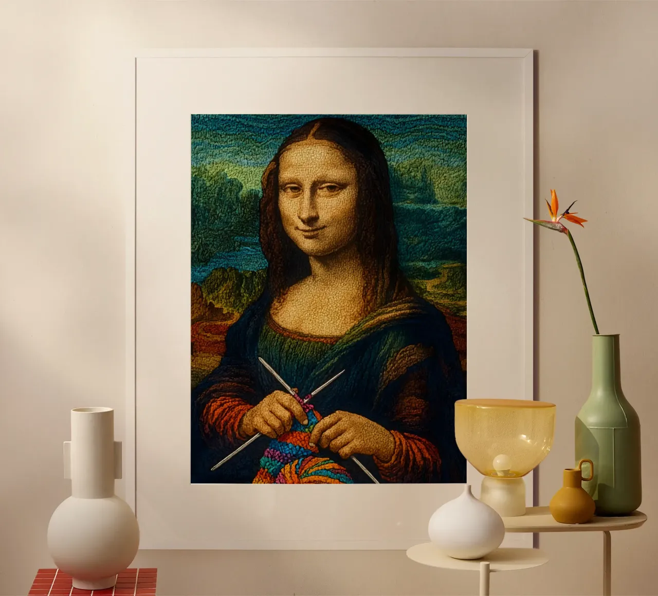 Mona Lisa strickendes Porträt Poster von ARTOMATIC