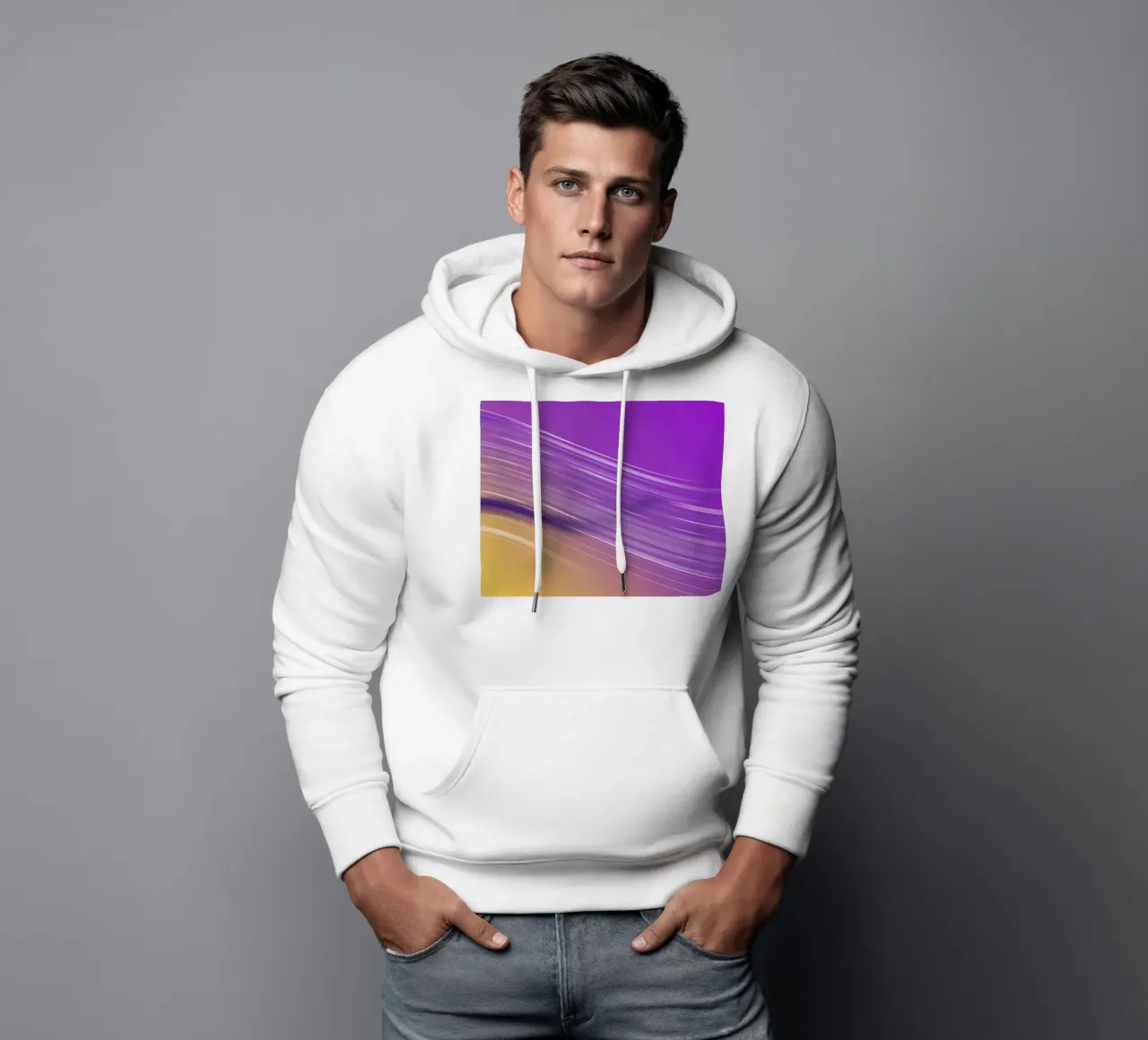 composizione di linee morbide e fluide in viola e giallo felpa con cappuccio da DesignDoodle