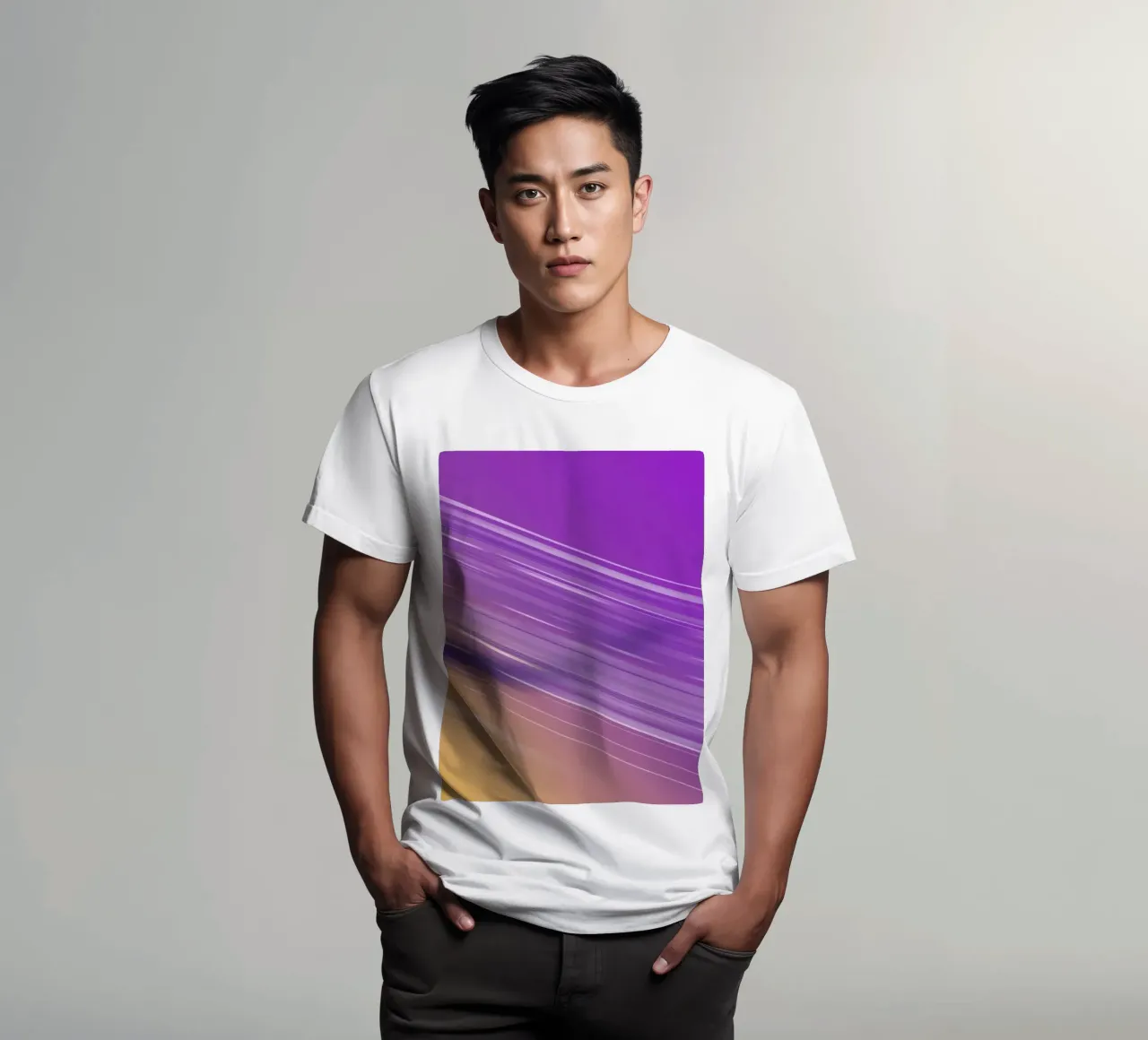 composizione di linee morbide e fluide in viola e giallo t-shirt da DesignDoodle