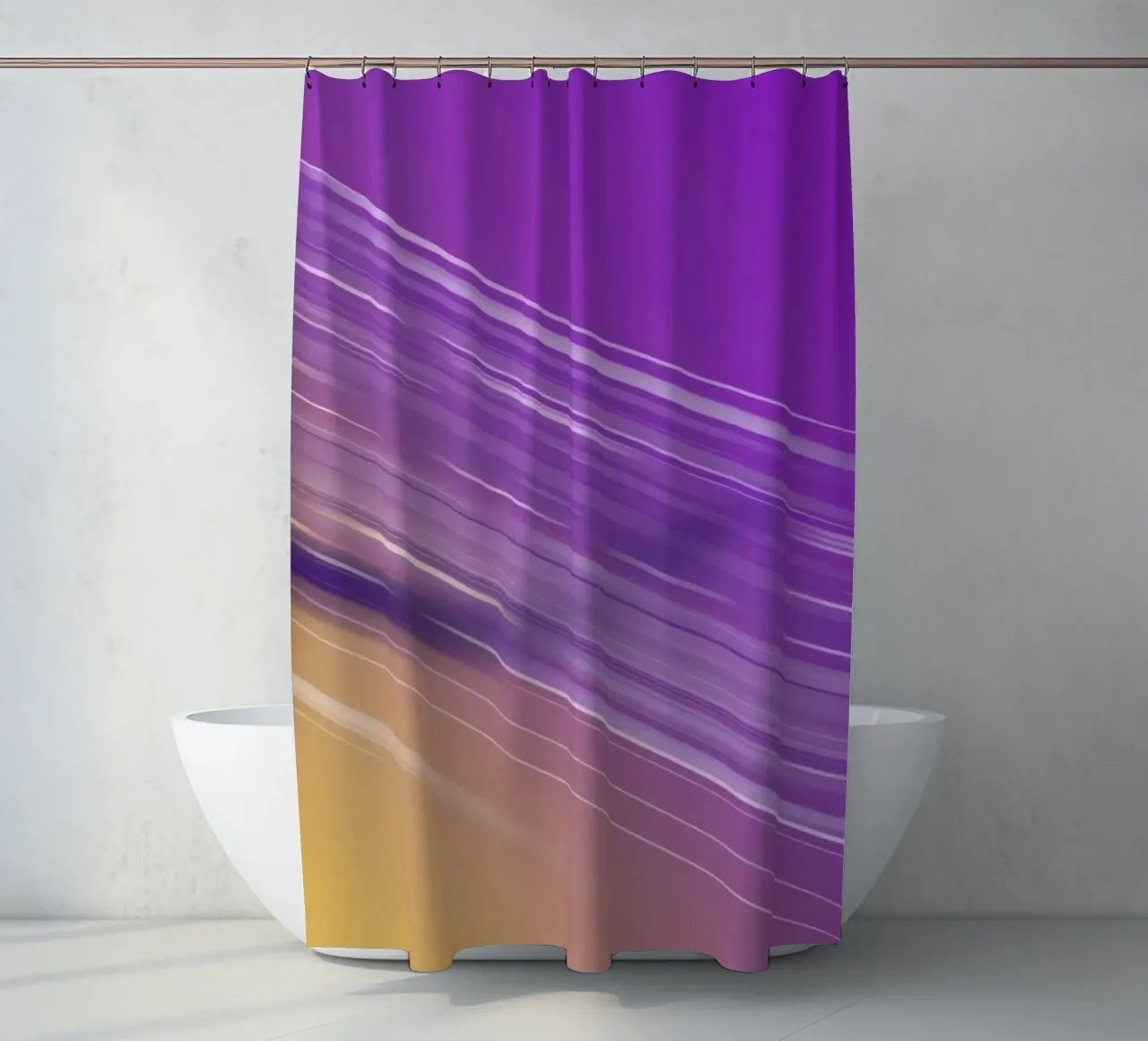 composizione di linee morbide e fluide in viola e giallo tenda da doccia da DesignDoodle
