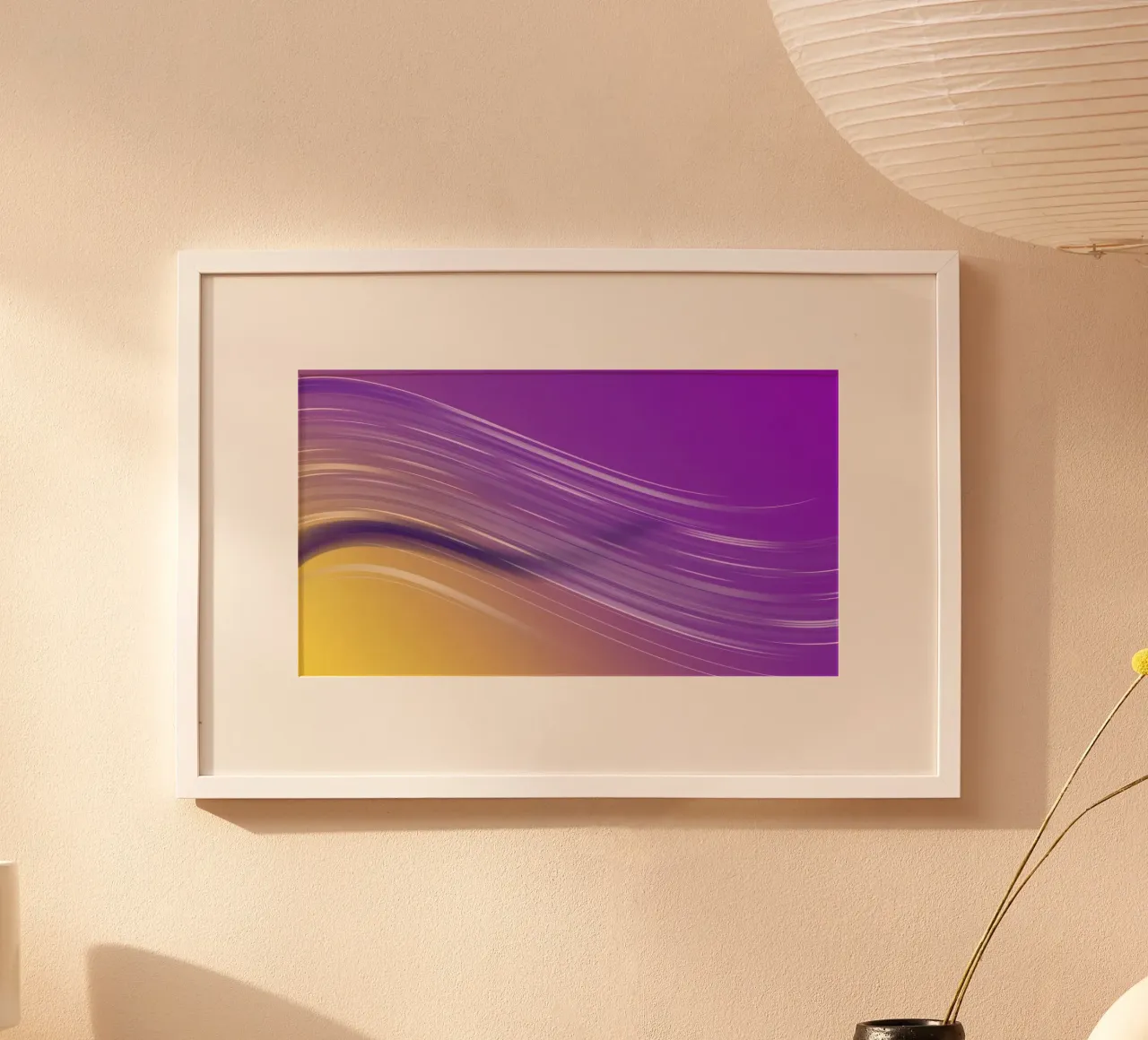 composizione di linee morbide e fluide in viola e giallo carta hahnemühle da DesignDoodle