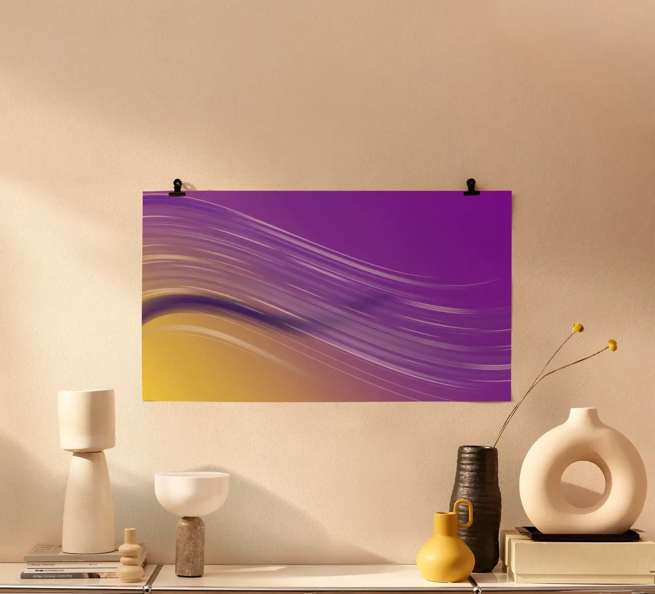 composizione di linee morbide e fluide in viola e giallo carta hahnemühle da DesignDoodle