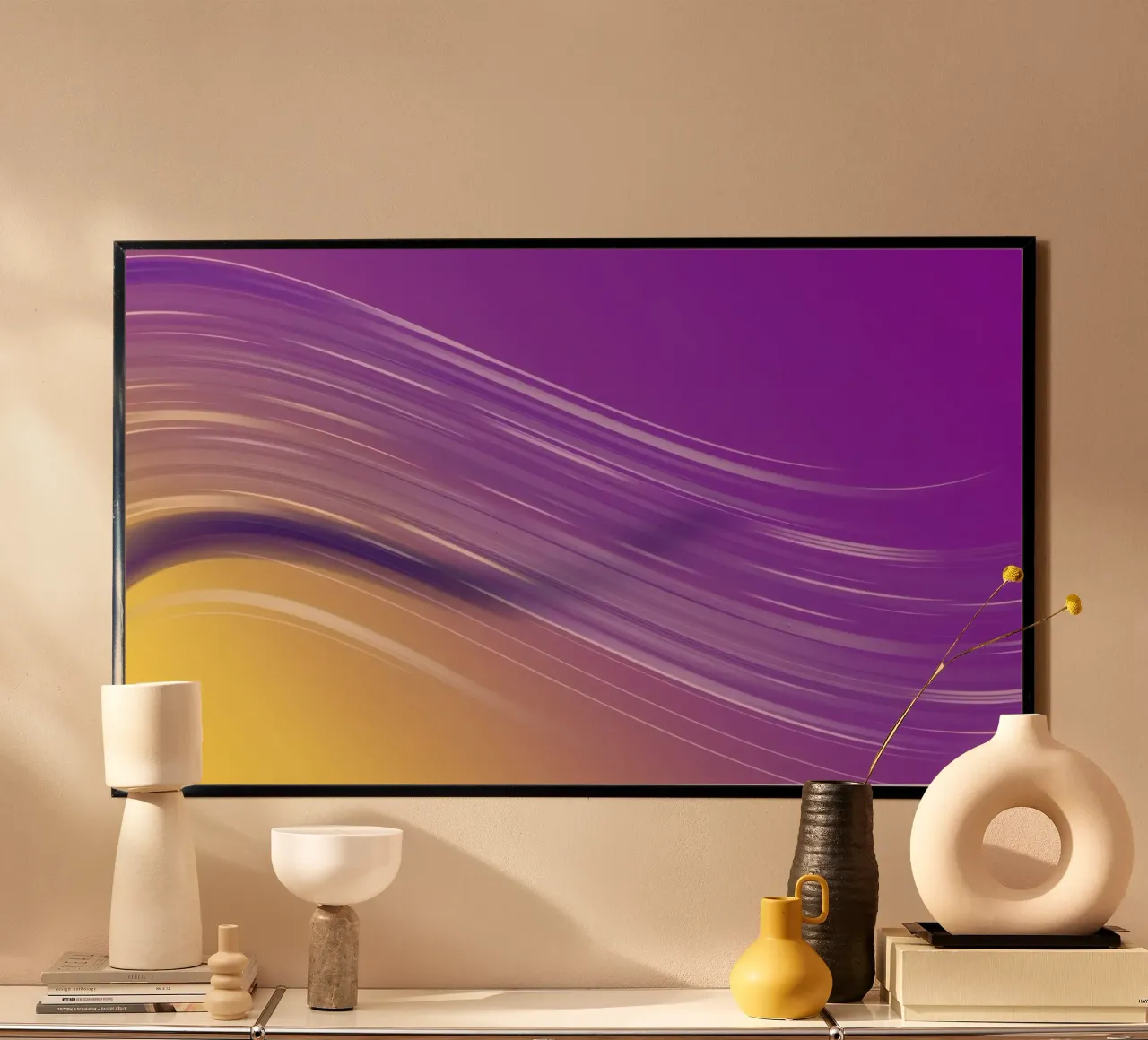 composizione di linee morbide e fluide in viola e giallo carta hahnemühle da DesignDoodle