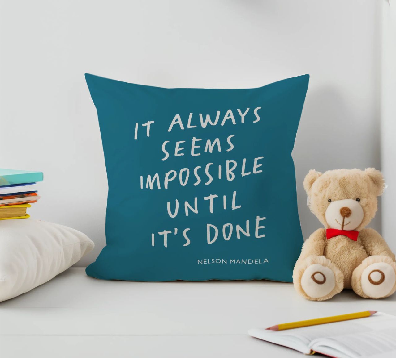 It Always Seems Impossible Until Its's Done Typography Print decorative cushion by THE MOTIVATED TYPE