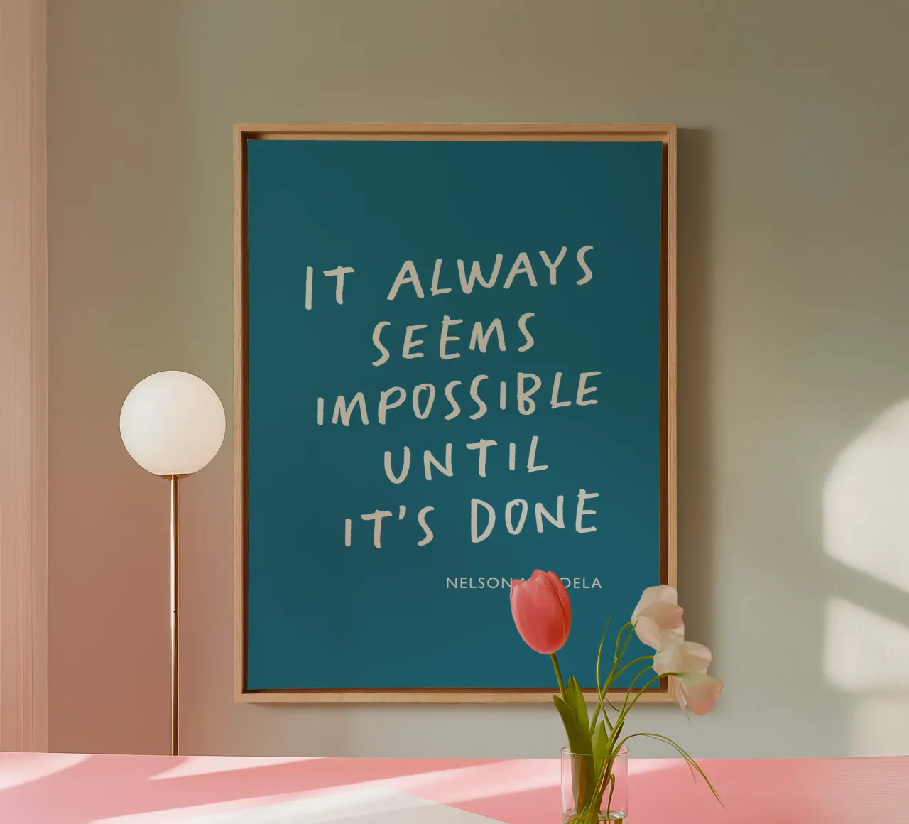 It Always Seems Impossible Until Its's Done Typography Print canvas with Floater frame by THE MOTIVATED TYPE