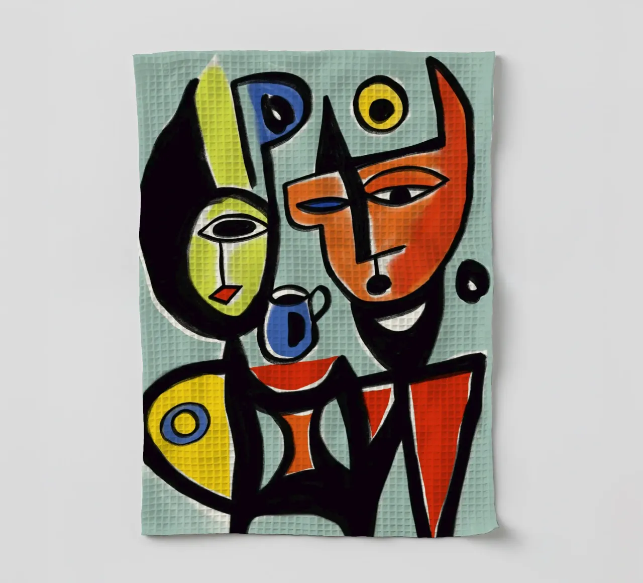 Cat alien family tea towel by Little Dean