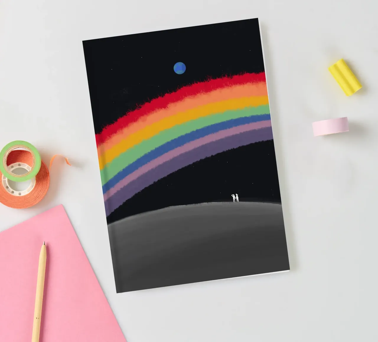 Rainbow over the galaxy notebook by Little Dean
