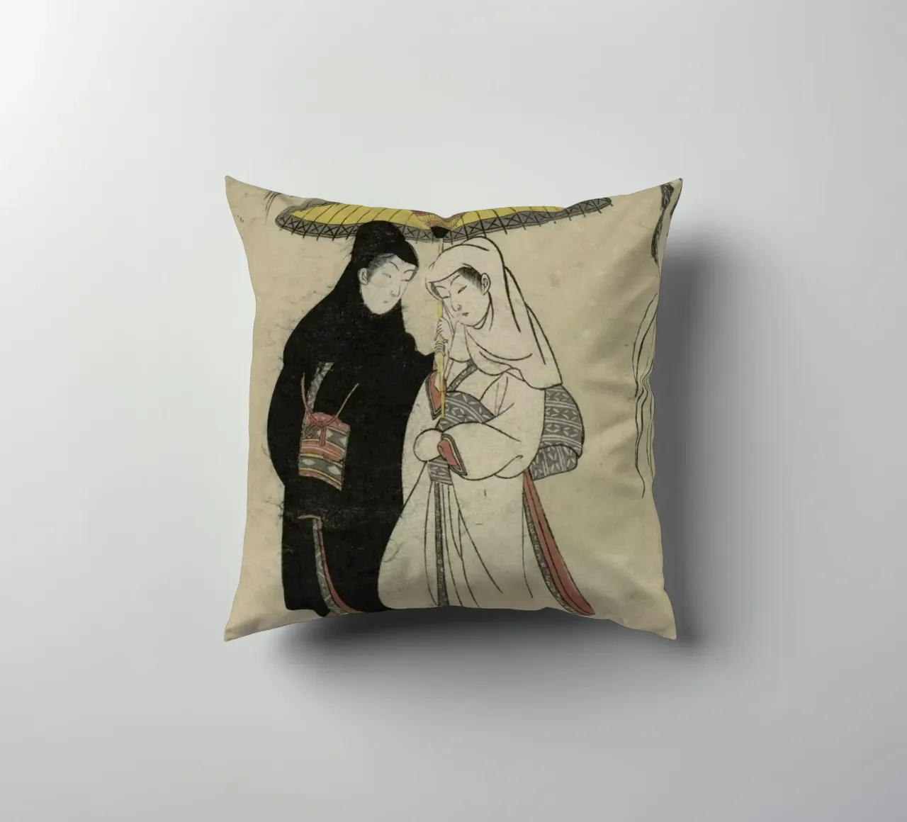 Harunobu - Lovers Under an Umbrella in the Snow cuscino da ARTOTHEK