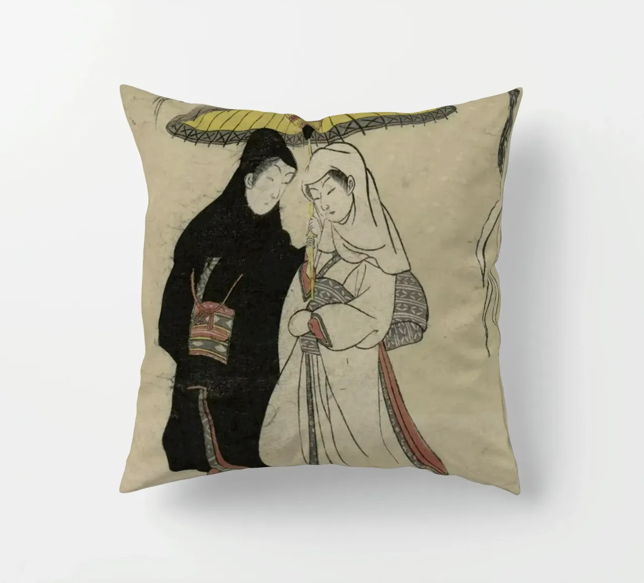 Harunobu - Lovers Under an Umbrella in the Snow cuscino da ARTOTHEK