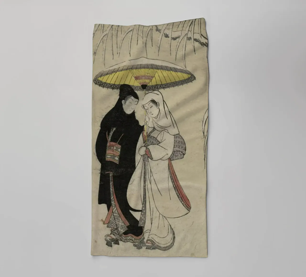 Harunobu - Lovers Under an Umbrella in the Snow asciugamano da bagno da ARTOTHEK