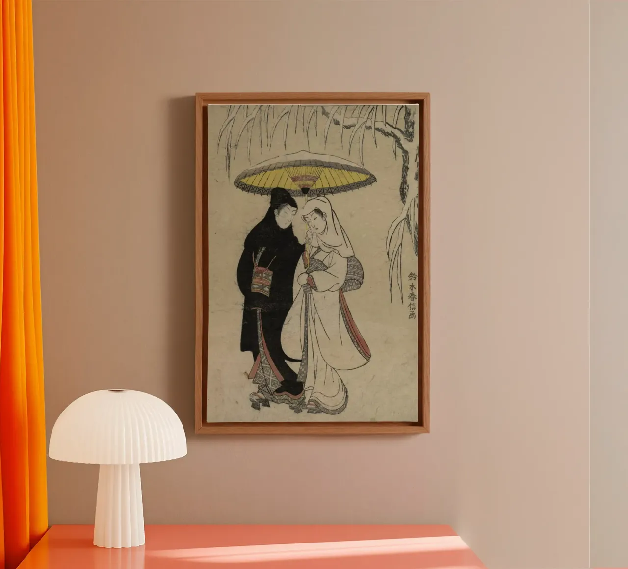 Harunobu - Lovers Under an Umbrella in the Snow canvas met Baklijst van ARTOTHEK
