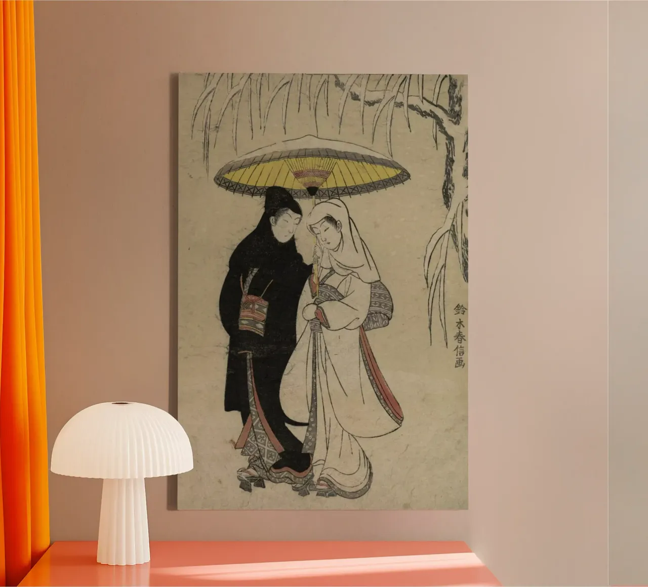 Harunobu - Lovers Under an Umbrella in the Snow canvas met Baklijst van ARTOTHEK