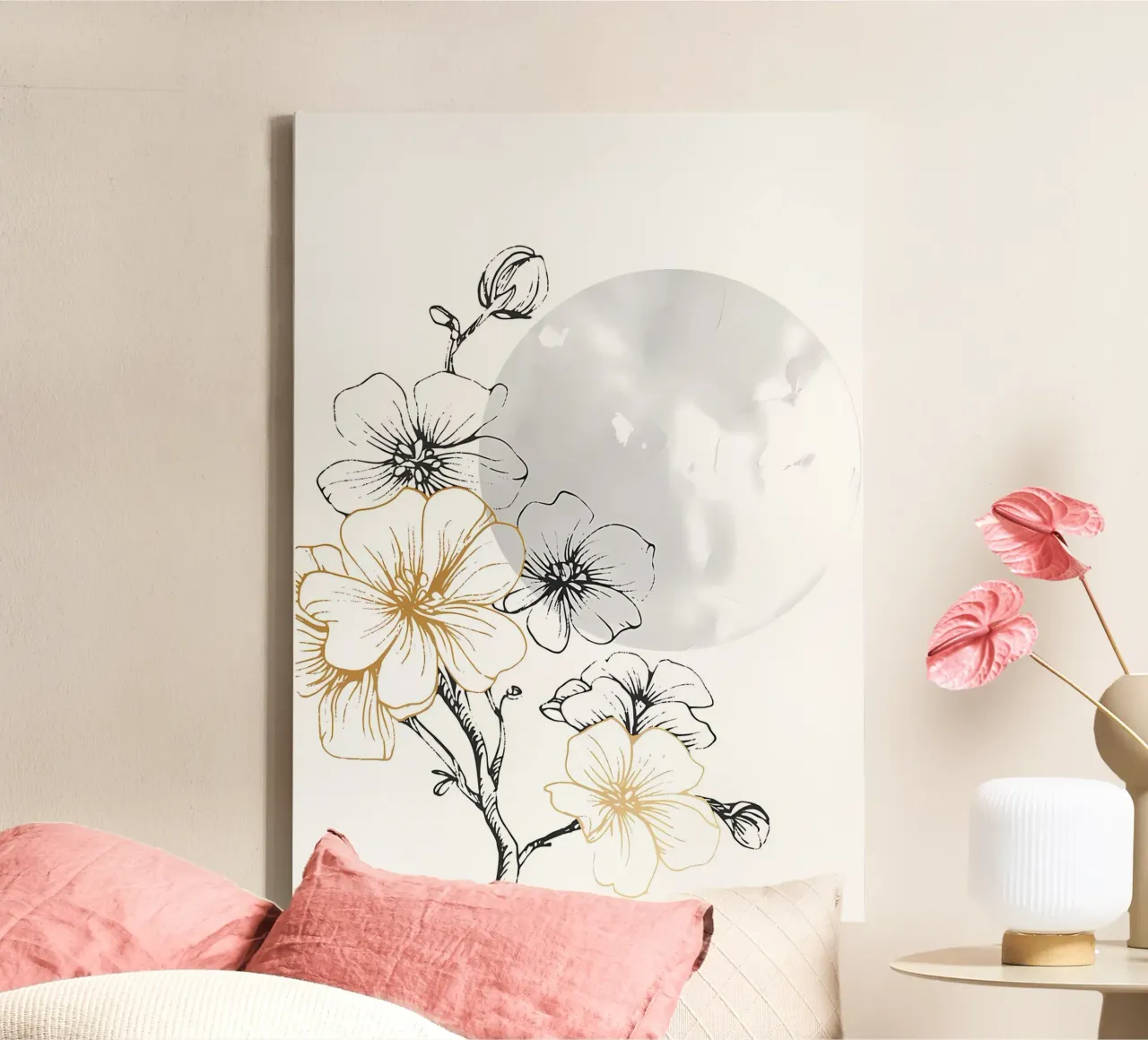 bloemen maan takken bloesems stengels natuur canvas met Baklijst van Ashish Kashyap