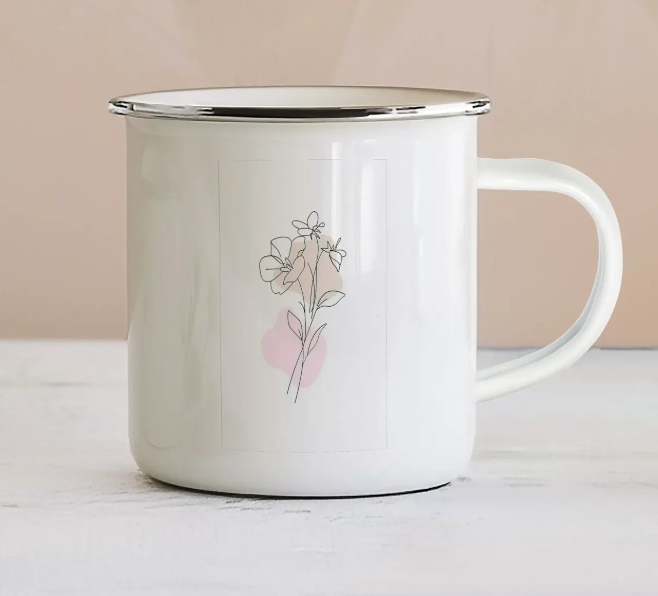 fiore linea disegno floreale illustrazione semplice linee botaniche tazza in smalto da Ashish Kashyap