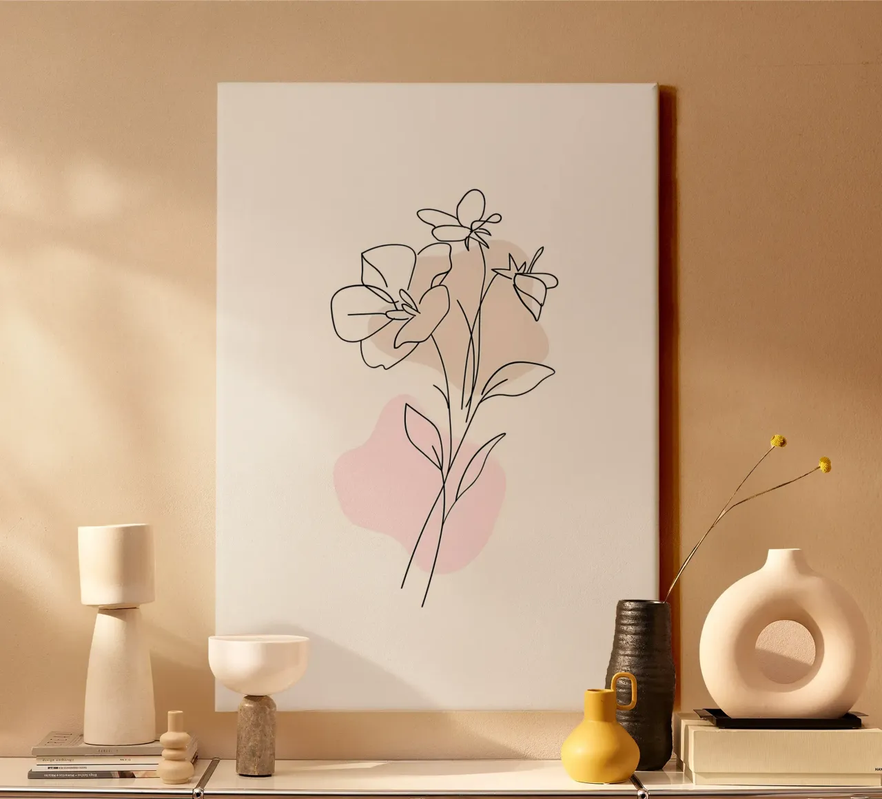 fiore linea disegno floreale illustrazione semplice linee botaniche tela con Cornice a cassetta da Ashish Kashyap