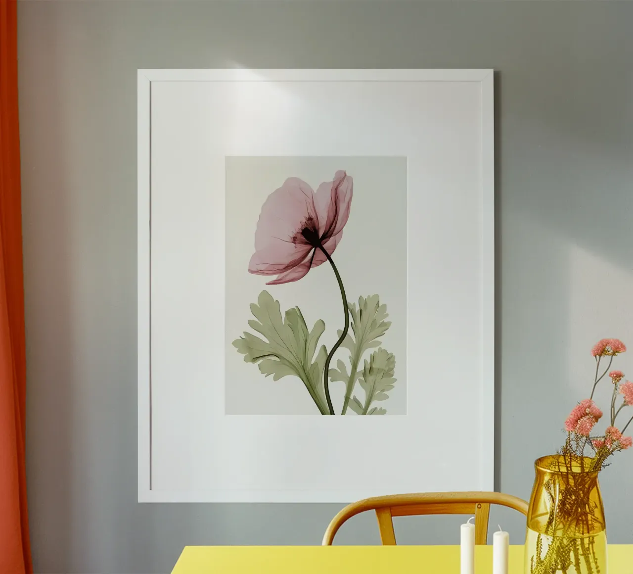 Blume Mohn rosa Blütenblätter grüne Blätter Pflanze Stamm botanisch n Poster von Ashish Kashyap