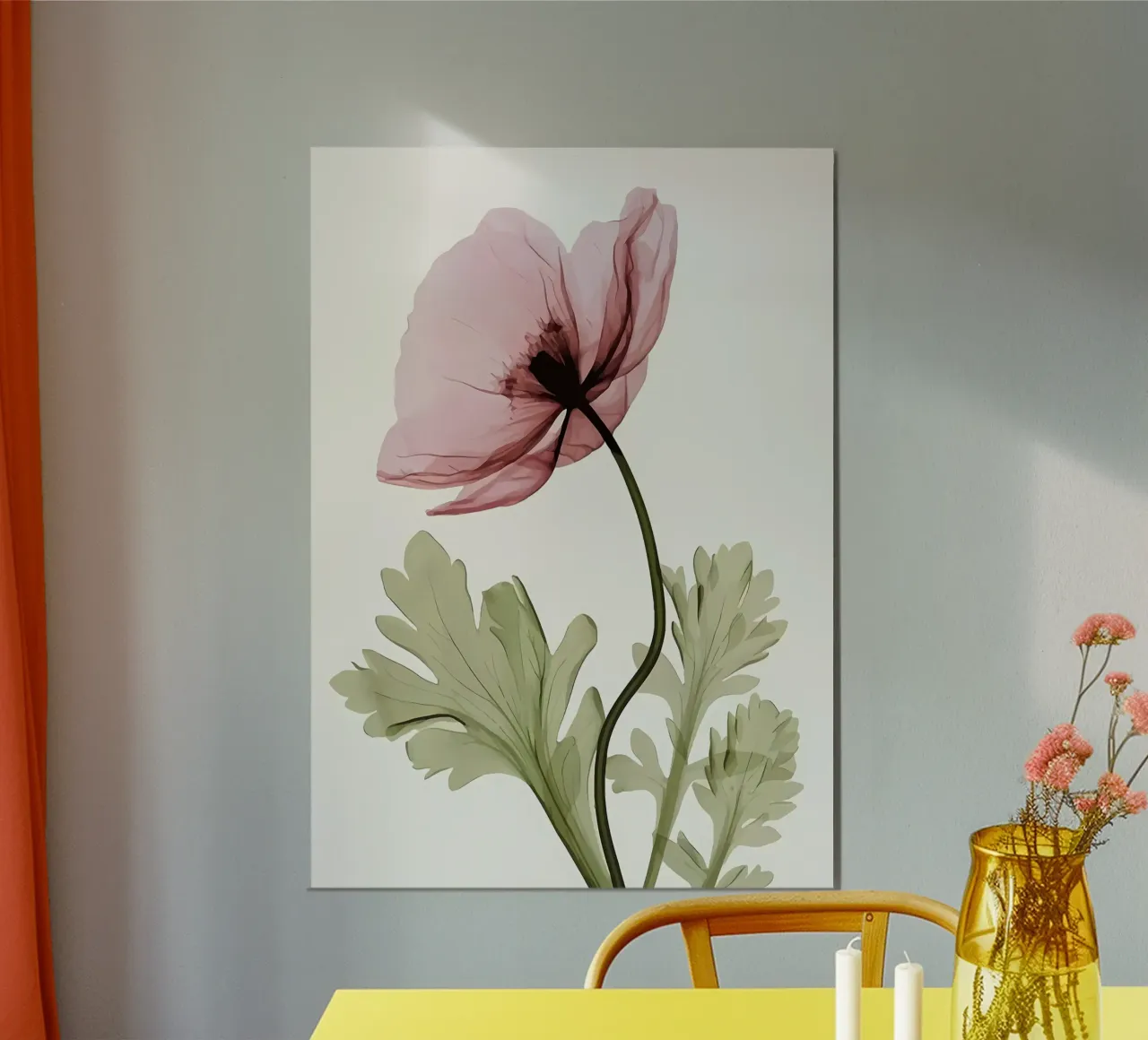 Blume Mohn rosa Blütenblätter grüne Blätter Pflanze Stamm botanisch n Poster von Ashish Kashyap