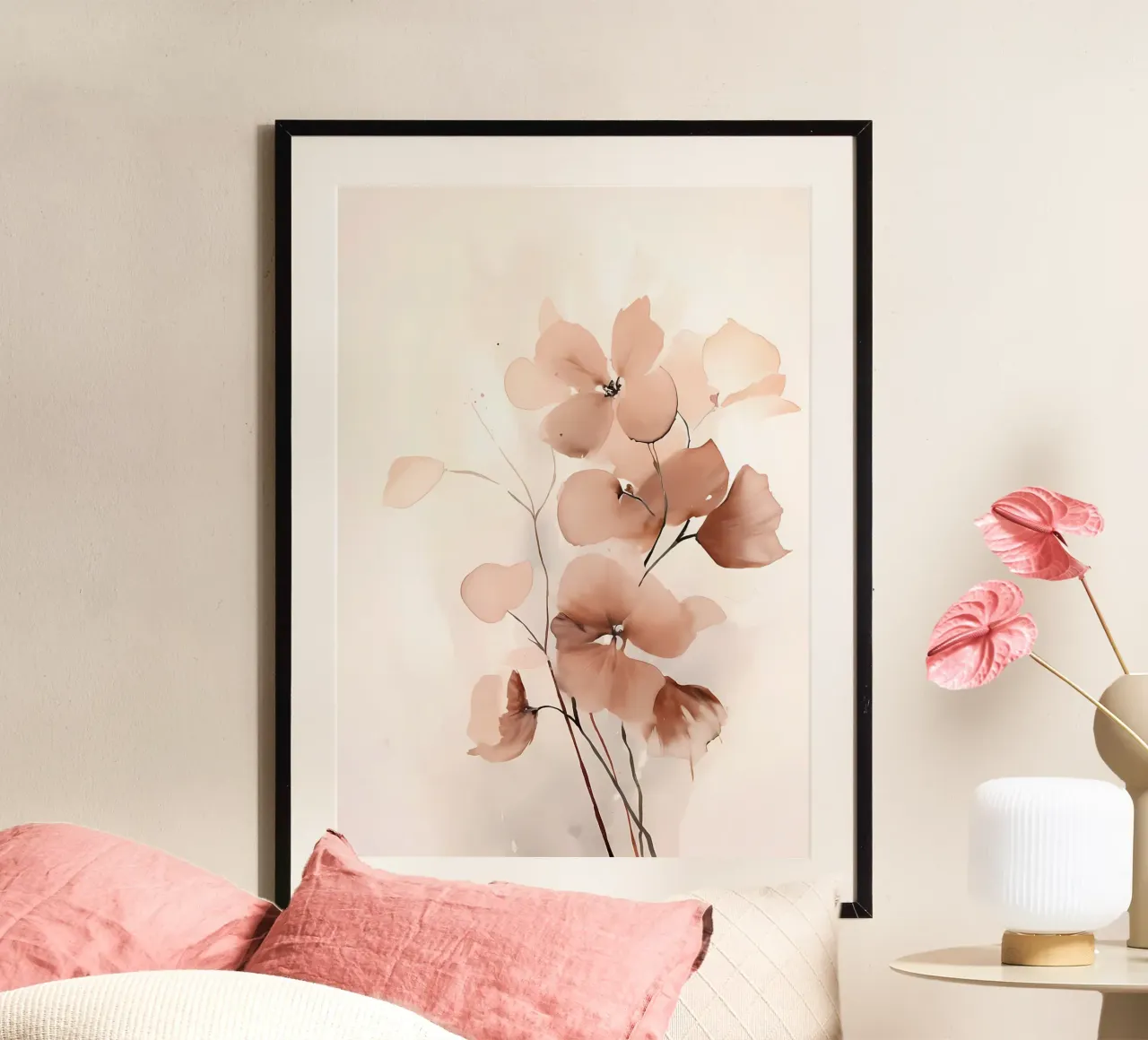 fiori foglie petali steli natura floreale delicato botanico poster con telaio in legno da Ashish Kashyap