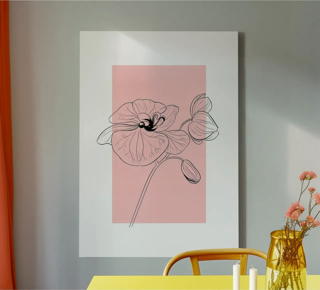 bloem orchidee bloei bloemblaadjes stengel knoppen contour botanische flora canvas met Baklijst van Ashish Kashyap