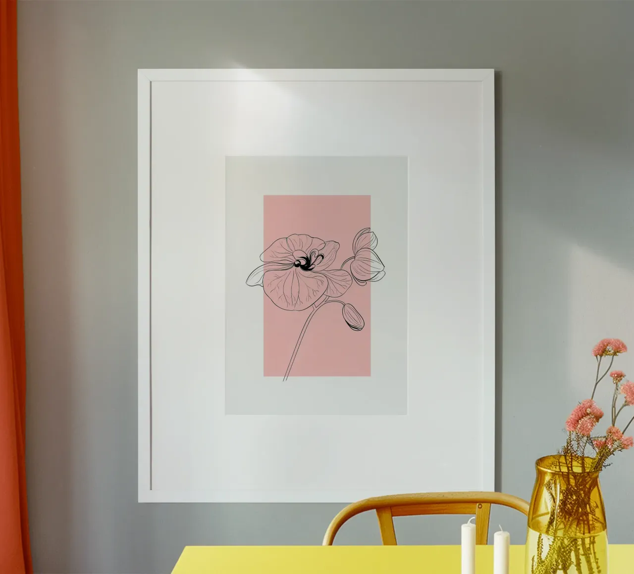 bloem orchidee bloei bloemblaadjes stengel knoppen contour botanische flora poster met aluminium frame van Ashish Kashyap