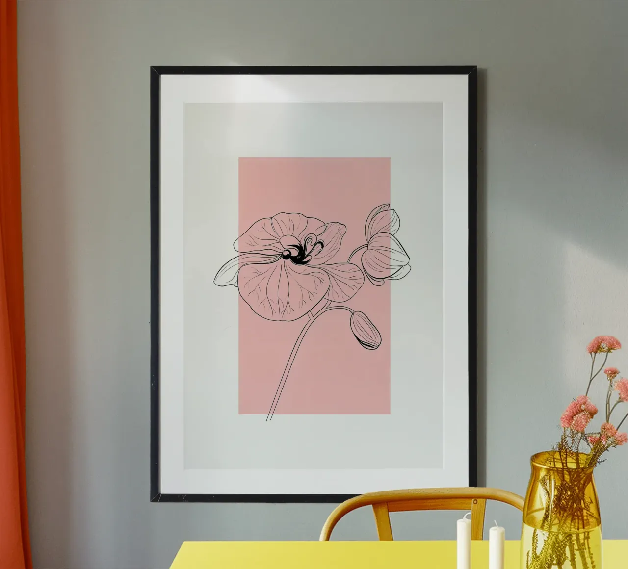 bloem orchidee bloei bloemblaadjes stengel knoppen contour botanische flora poster met aluminium frame van Ashish Kashyap