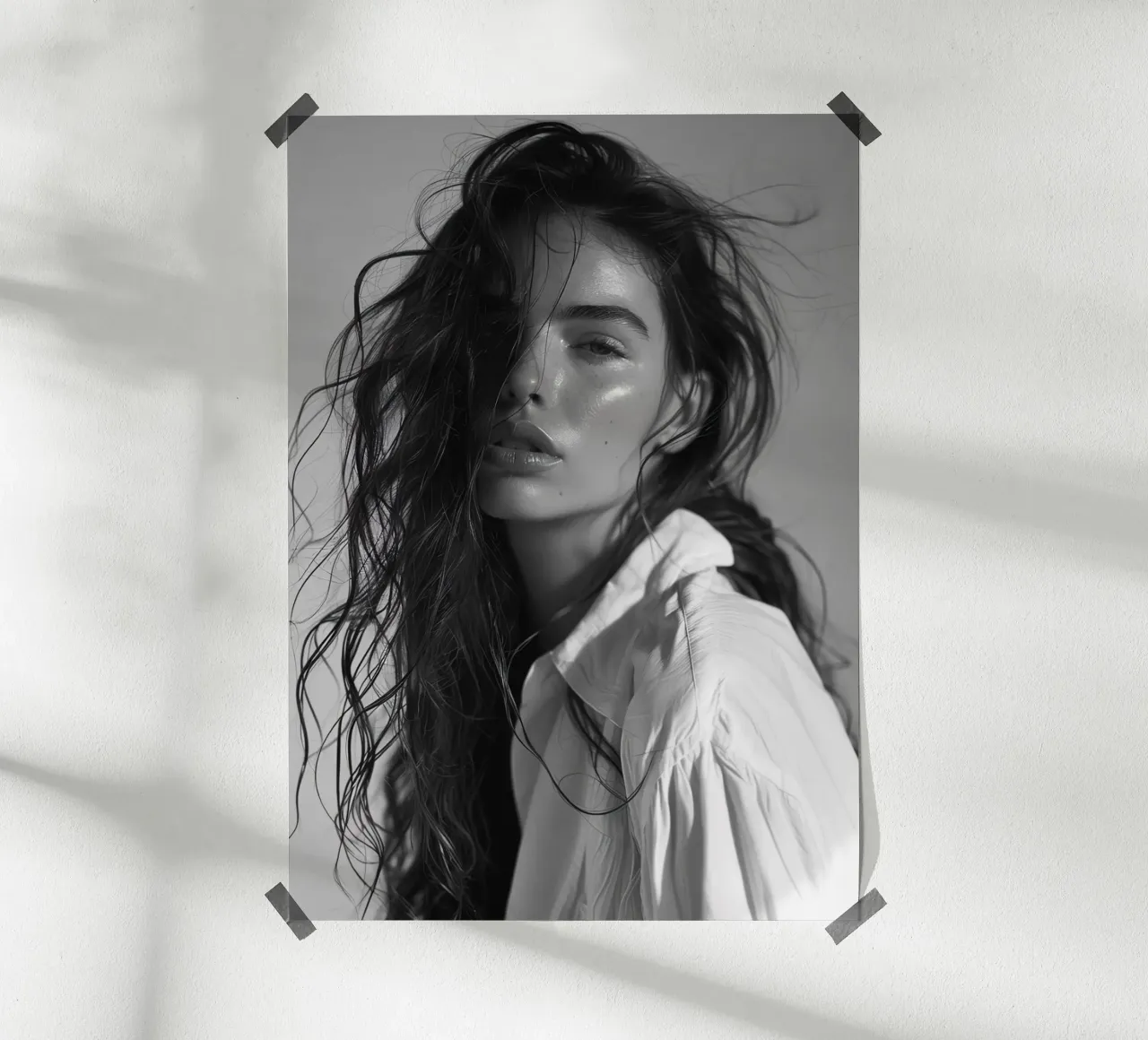 Ritratto di Emily poster con telaio in legno da Lorraine Mooore