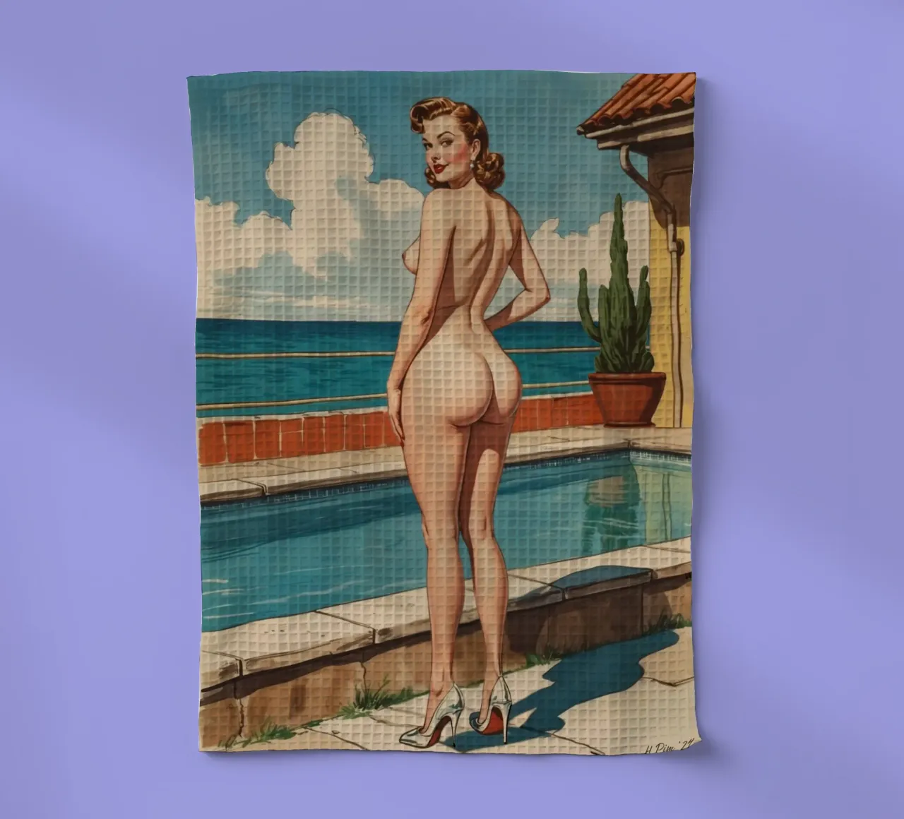 Ora d'oro in Portogallo, illustrazione pin-up d'epoca canovaccio da cucina da Hecate Pim Designs