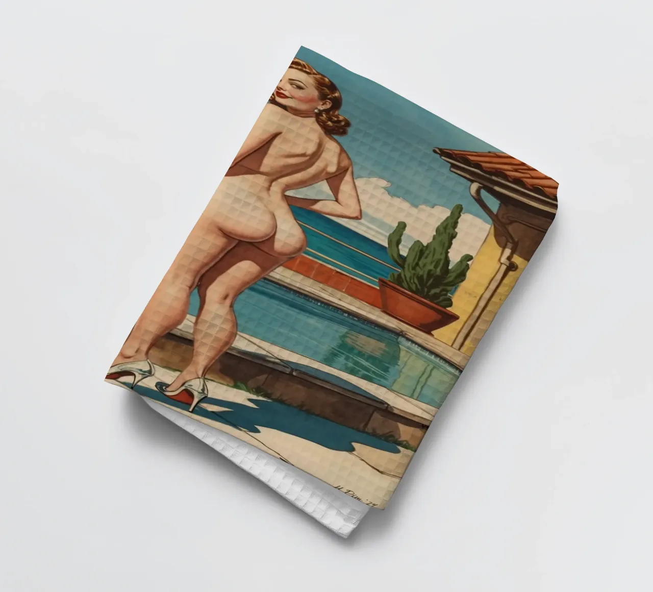Ora d'oro in Portogallo, illustrazione pin-up d'epoca canovaccio da cucina da Hecate Pim Designs