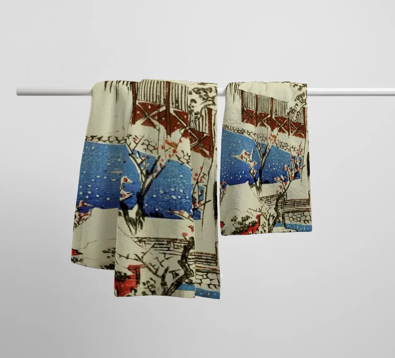 Hiroshige - Snow at the Field of the Kameido Tenman Shrine asciugamano da bagno da ARTOTHEK