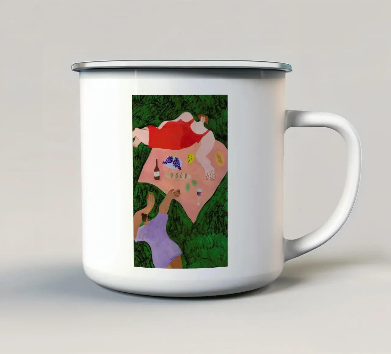 One More Picnic enamel mug by Nudes and Croissants