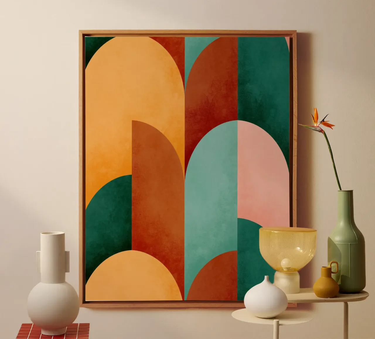 Mid Mod Geometry Sunburn tela con Cornice a cassetta da designdn
