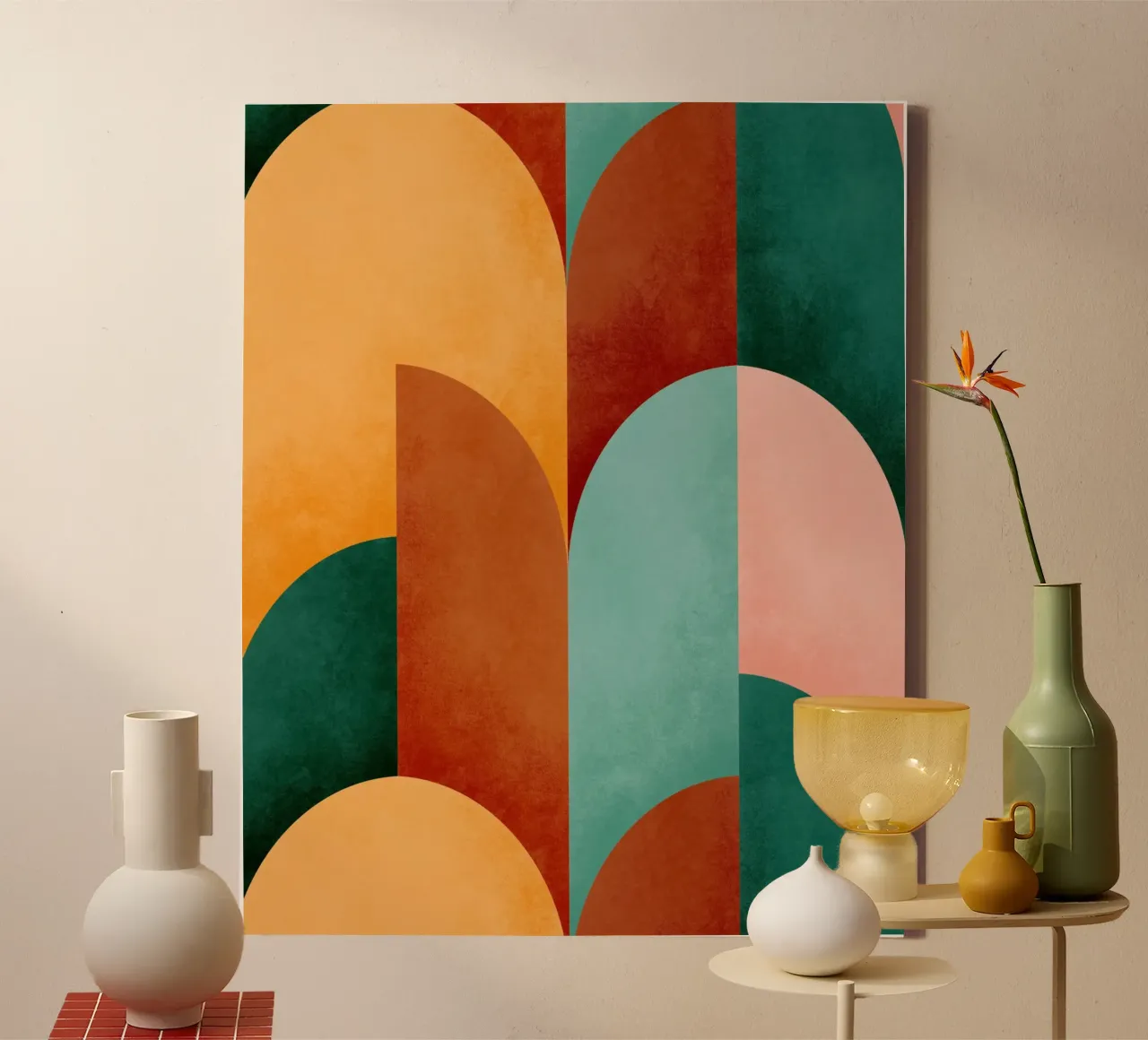 Mid Mod Geometry Sunburn tela con Cornice a cassetta da designdn