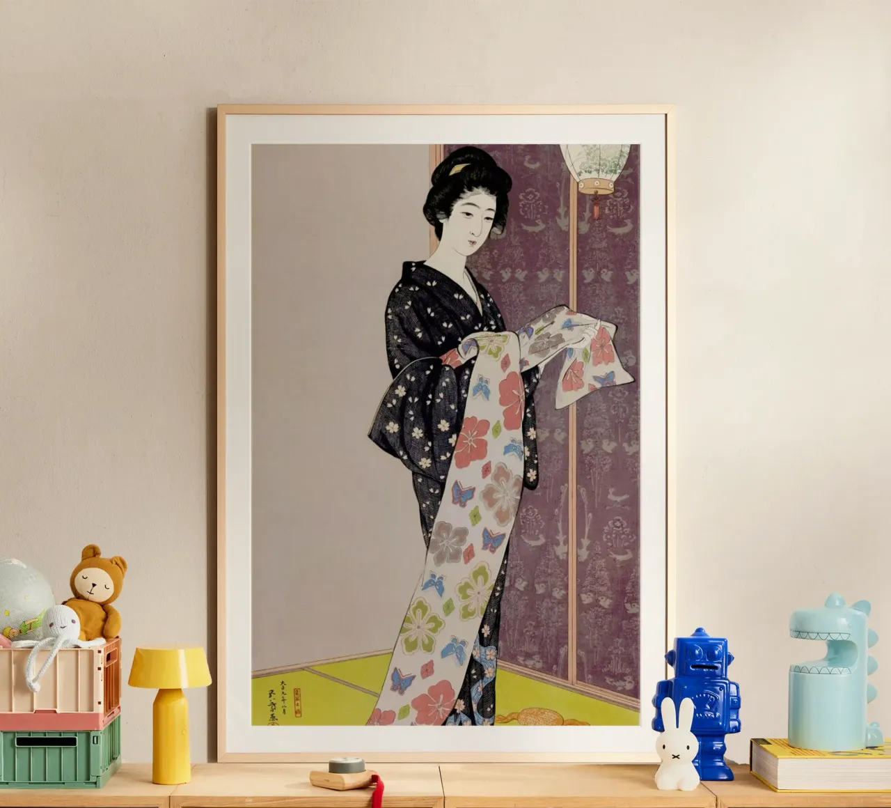 Hashiguchi - Young Woman in a Summer Kimono (Dai-oban tate-e) poster con telaio in alluminio da ARTOTHEK