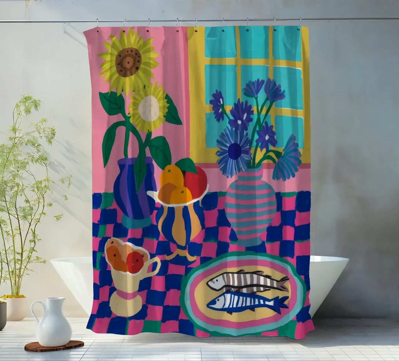 Vivacious Table Feast shower curtain by Lumi Eyes