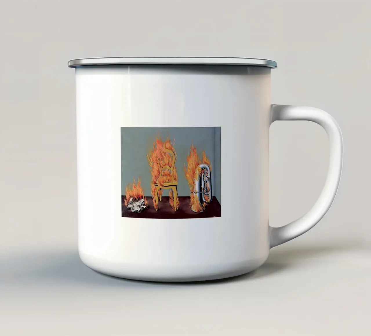 La scoperta del fuoco Rene Magritte tazza in smalto da Spencer Farrell2