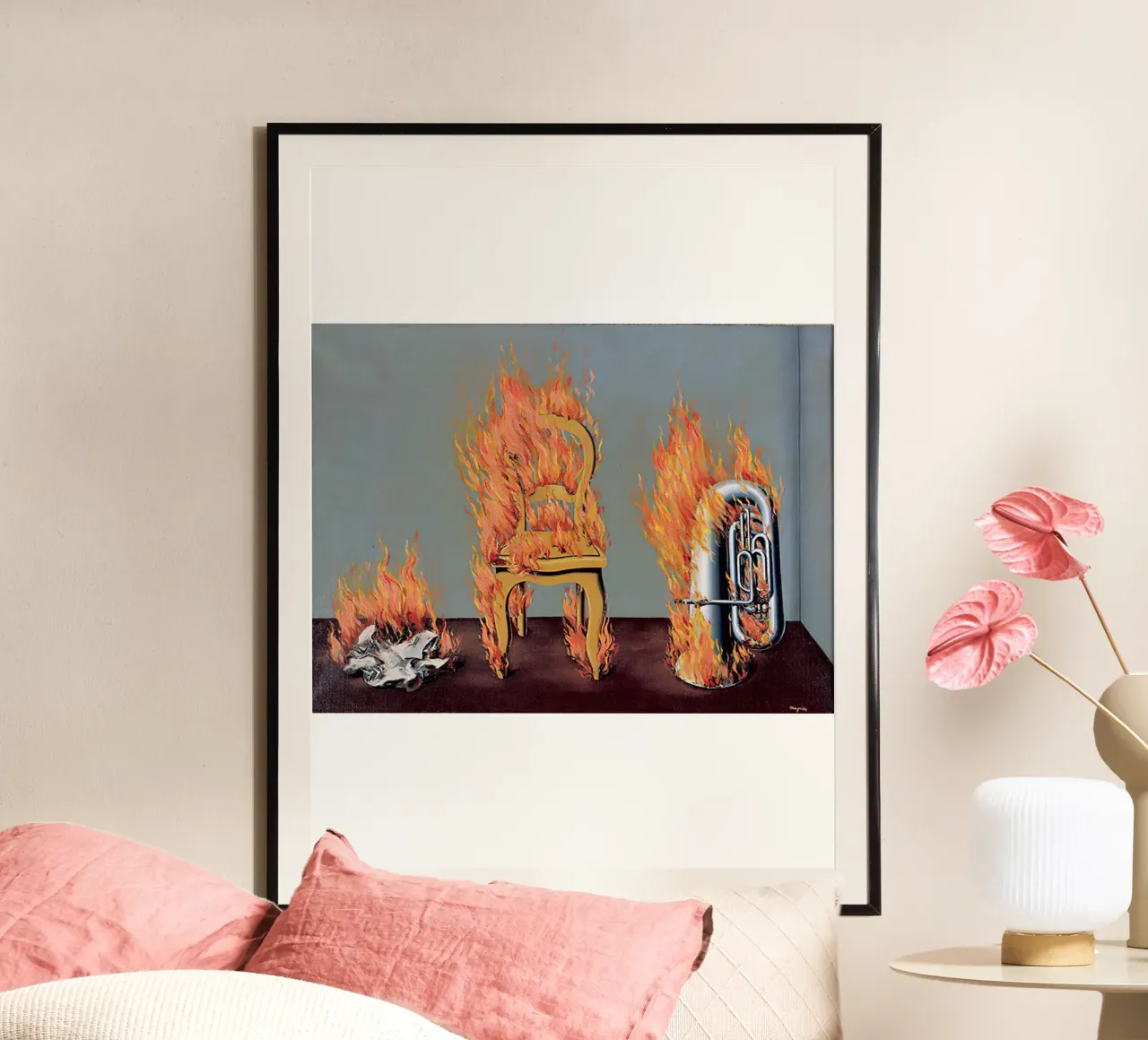 La scoperta del fuoco Rene Magritte poster con telaio in legno da Spencer Farrell2