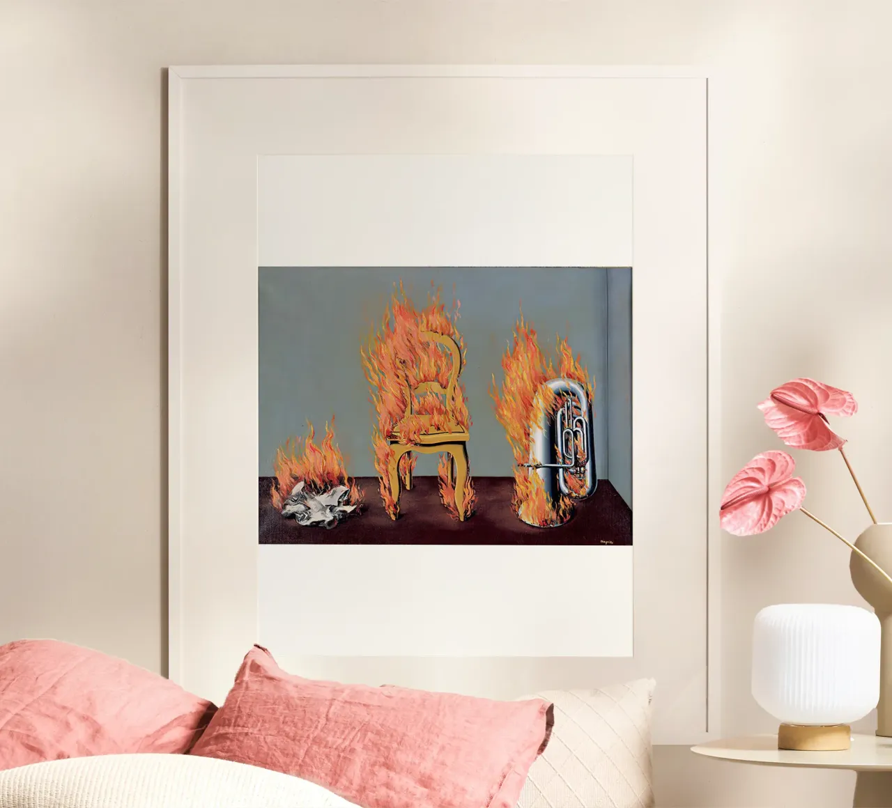La scoperta del fuoco Rene Magritte poster con telaio in legno da Spencer Farrell2