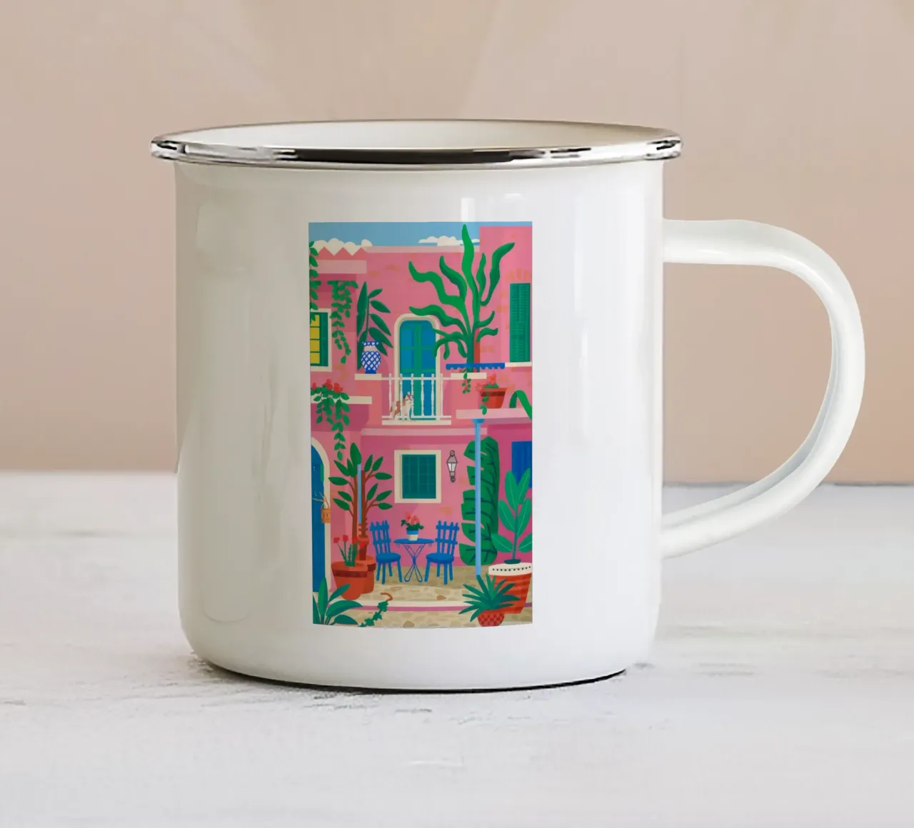 Beatitudine del balcone fucsia tazza in smalto da Lumi Eyes