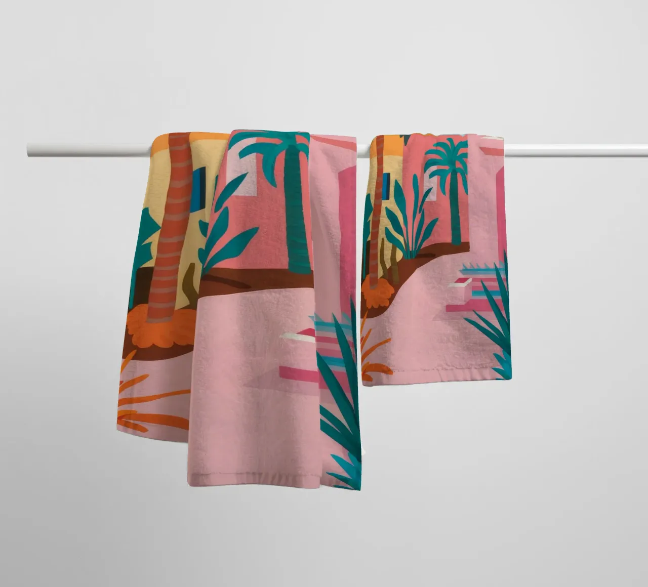 Sunset Palm Promenade towel by Lumi Eyes