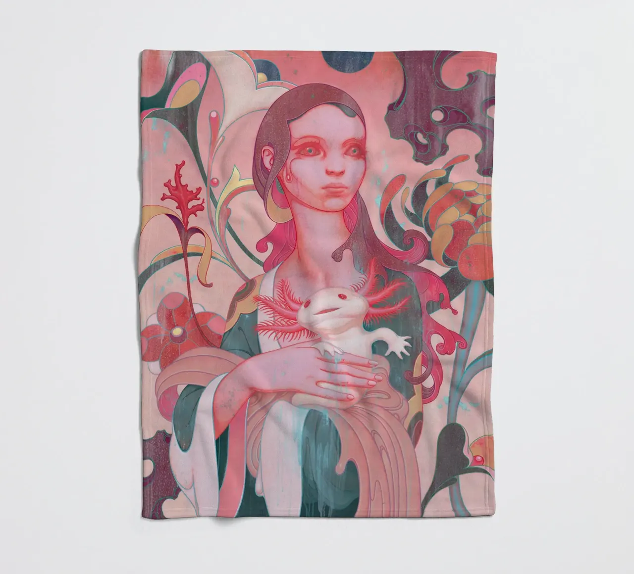 James Jean Lady con Axolotl coperta in pile da Kunzeworld