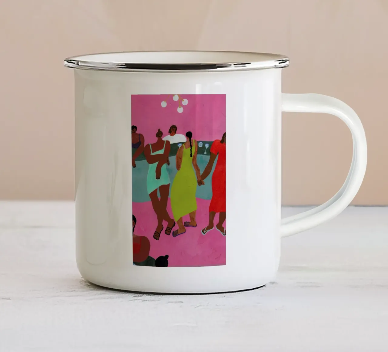 At the Bar taza de esmalte de Nudes and Croissants
