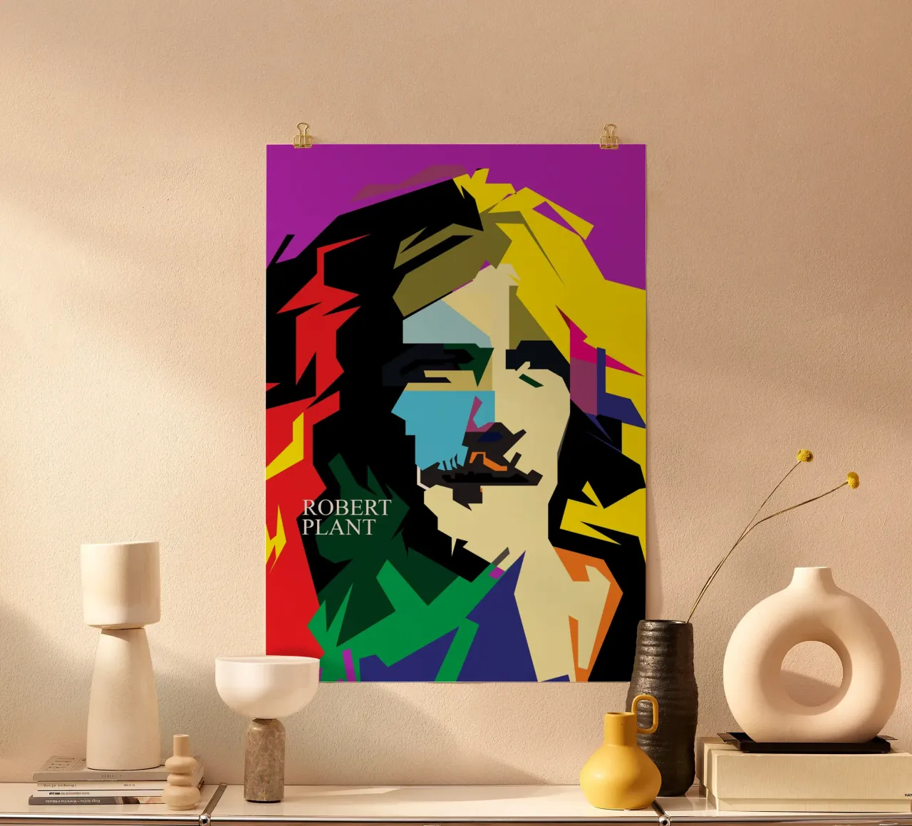 Robert Plant Cantante rock e blues WPAP Trending Now poster con telaio in legno da Artkreator