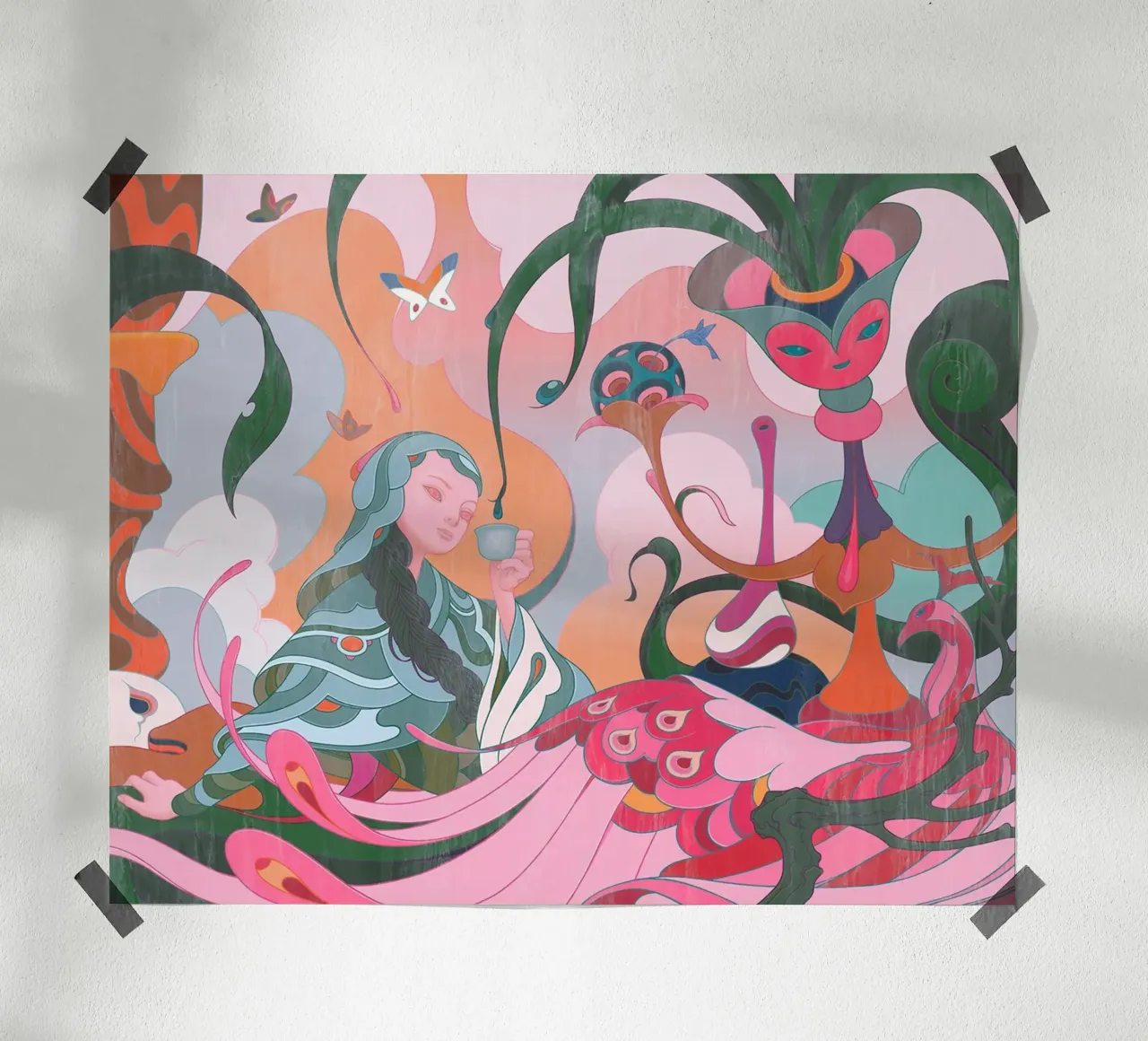 L'ora del tè di James Jean poster con telaio in plastica da Kunzeworld