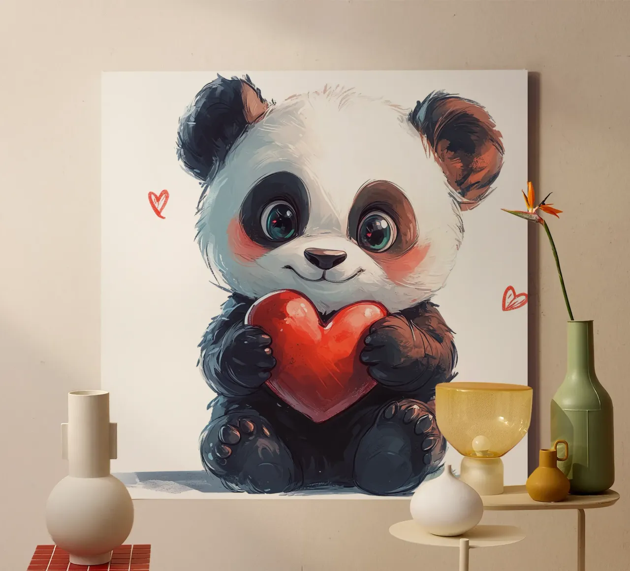 Panda Liebe a fumetti tela con Cornice a cassetta da Cat Grafic Design