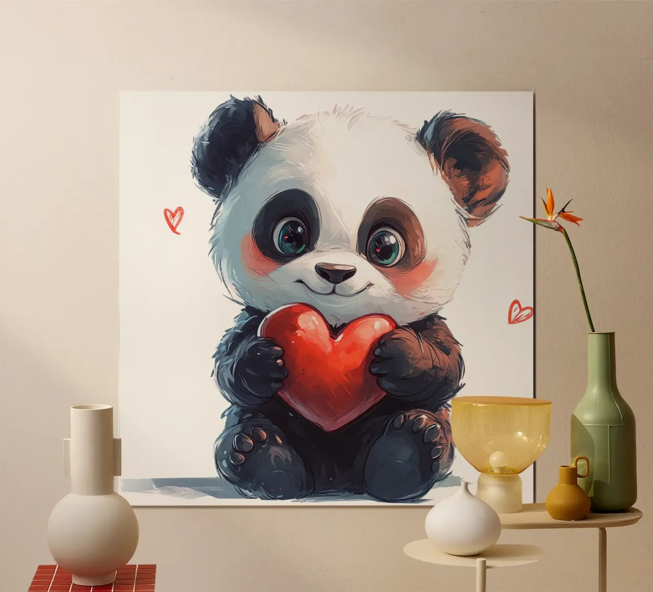 Panda Liebe a fumetti poster con telaio in alluminio da Cat Grafic Design