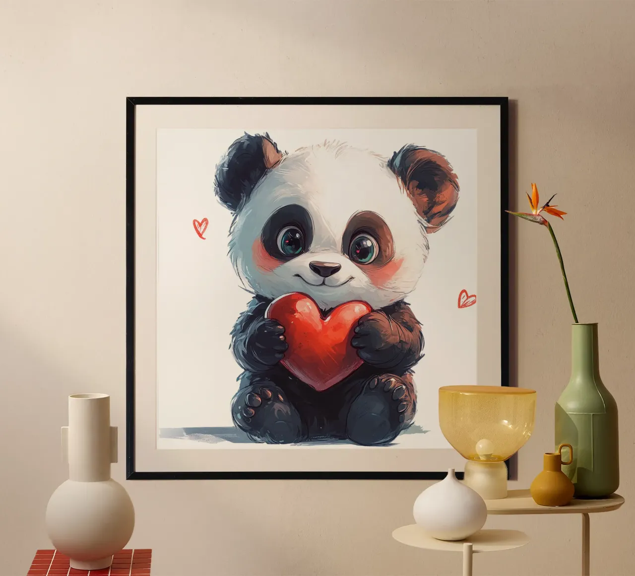 Panda Liebe a fumetti poster con telaio in alluminio da Cat Grafic Design