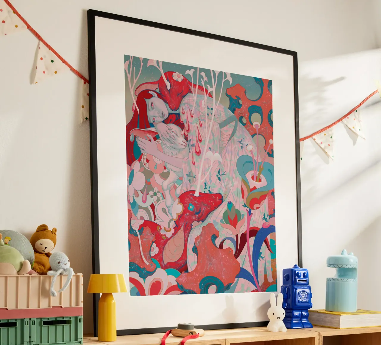 James Jean Woman e le capre poster con telaio in plastica da Kunzeworld