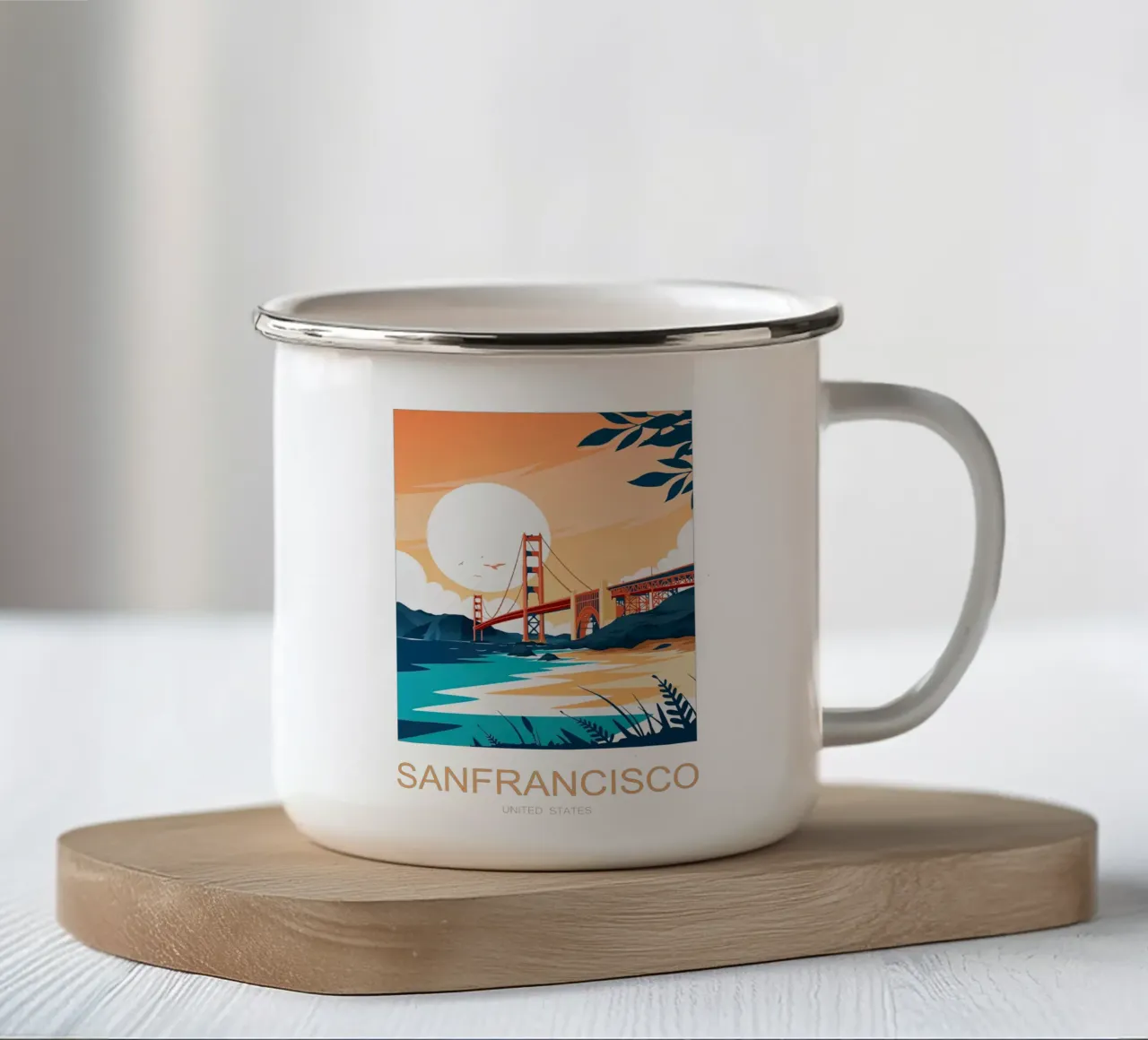 Stampa turistica serale di San Francisco - Golden Gate Bridge tazza in smalto da Liliestudio
