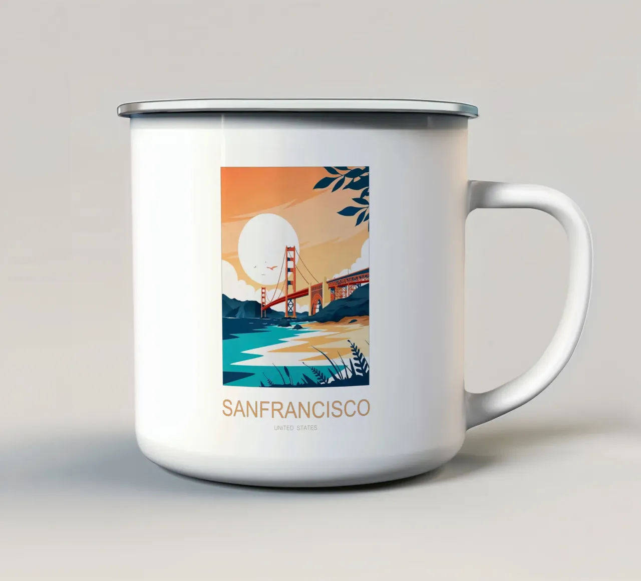Stampa turistica serale di San Francisco - Golden Gate Bridge tazza in smalto da Liliestudio