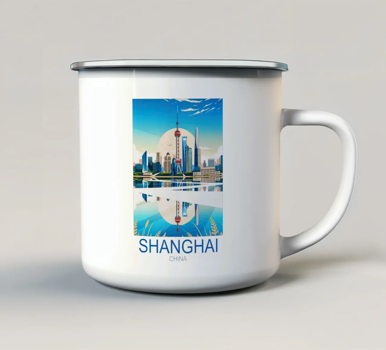 Stampa di viaggio su Shanghai - Cina tazza in smalto da Liliestudio